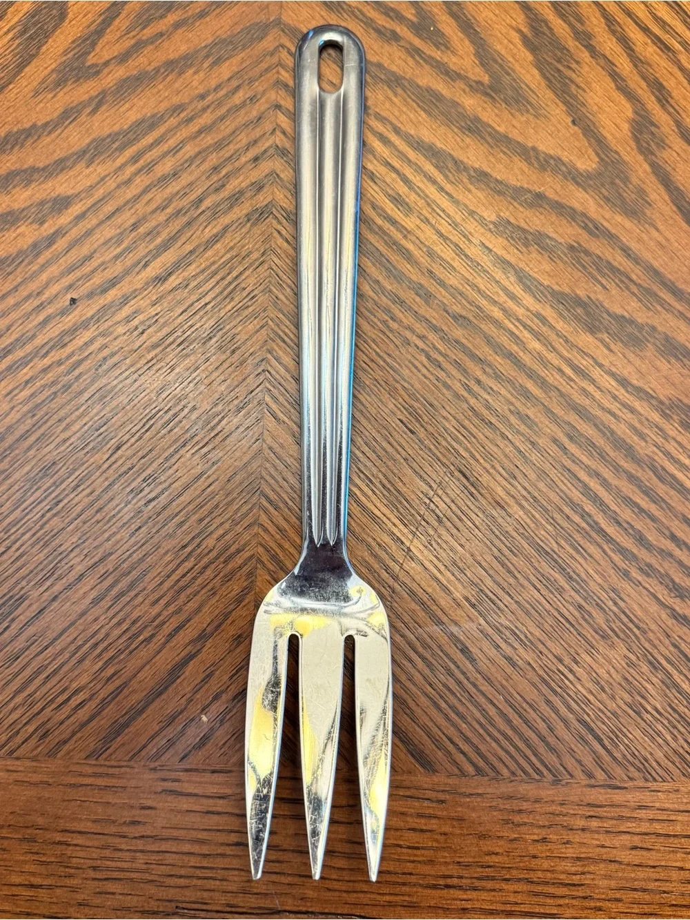 Oneida 18/8 Stainless Steel 3 Tine Cold Meat Serving Fork With Handle Channels
